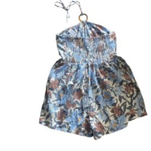 NWT Old Navy Halter Neck Blue Floral Linen Blend Short Romper Large - Picture 3 of 5